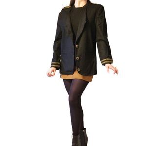 Vintage Potomac Collection Black 100% Wool Gold Embellish Military Jacket Blazer